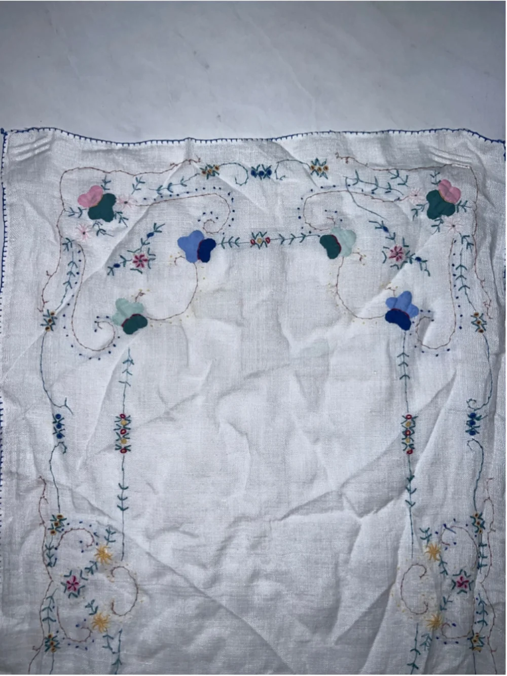 Unbranded Table Runner One Size White Multi-color Floral Embroidered Linen